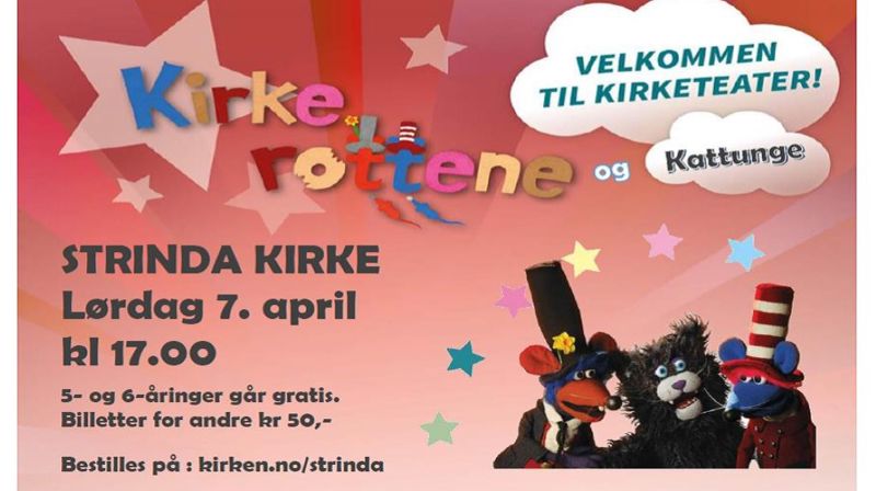 Påmeldingsbekreftelse - teateret "Kirkerottene og Kattunge" i Strinda kirke lørdag 7. april 2018