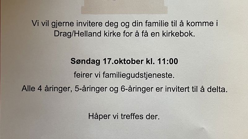 Kirkebokutdeling Drag/Helland kirke