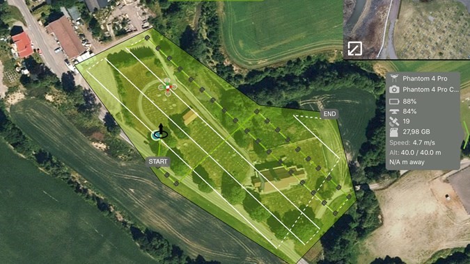 Oversikt over dronens kartlegging av Ramnes gravplass