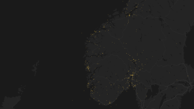 Kart av norge med mange små lysprikker