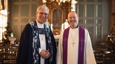 Preses Olav Fykse Tveit og Torstein Tveiten Holten, som er ny sjef for Forsvarets tros- og livssynskorps (foto: Den norske kirke).