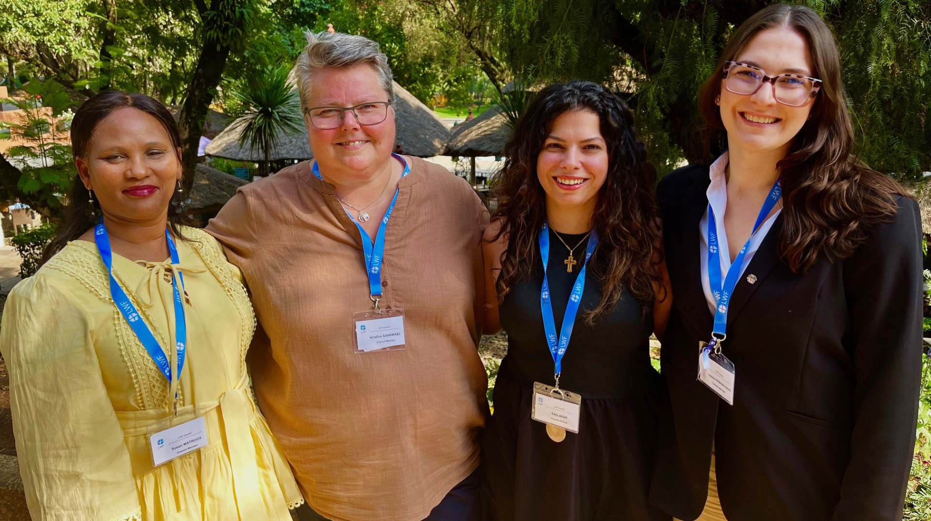 Fra venstre Susan Matroos (ELCSA), Kristine Sandmæl (Mellomkirkelig råd), Sally Azar (ELCJHL), Isabella Reimann Gnas (IECLB) (Foto: Den norske kirke)