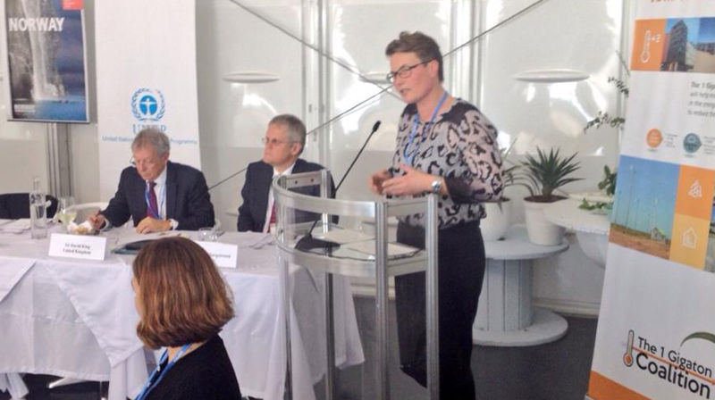 Klima- og miljøminister Tine Sundtoft lanserte 11. desember et nytt initiativ kalt “The 1 Giga Ton Coalition”. Koalisjonen består foruten Norge av FNs miljøprogram (UNEP), Storbritannia, Kenya og den internasjonale organisasjonen for fornybar energi (IRENA).Gigatonnkoalisjonen vil hjelpe utviklingslandene til å måle og rapportere reduserte klimagassutslipp fra satsing på fornybare energikilder og energieffektivisering, og ambisjonen er å dokumentere reduserte klimagassutslipp på 1 gigatonn pr. år. Foto: Einar Tjelle