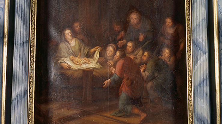 Alterbildet "Hyrdenes tilbedelse" i Klæbu kirke, malt av Johan Jørgen Lyng (1756 - 1793).