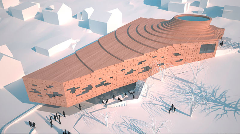 Utvendig skisse av framlegget til den nye kyrkja i Ulsteinvik. (Ill.: Snøhetta)