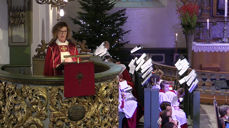 Kari Veiteberg holder sin første preken som Oslos biskop, 17. desember i Oslo domkirke. (Foto: skjermkopi fra direktesendingen til avisen Vårt Land)