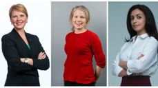 Sett fra venstre: Nestlederne Anne Beathe Tvinnereim (Sp), Kirsti Bergstø (SV) og  Hadia Tajik (Ap) er alle troende. Foto: Sp / SV / Ap