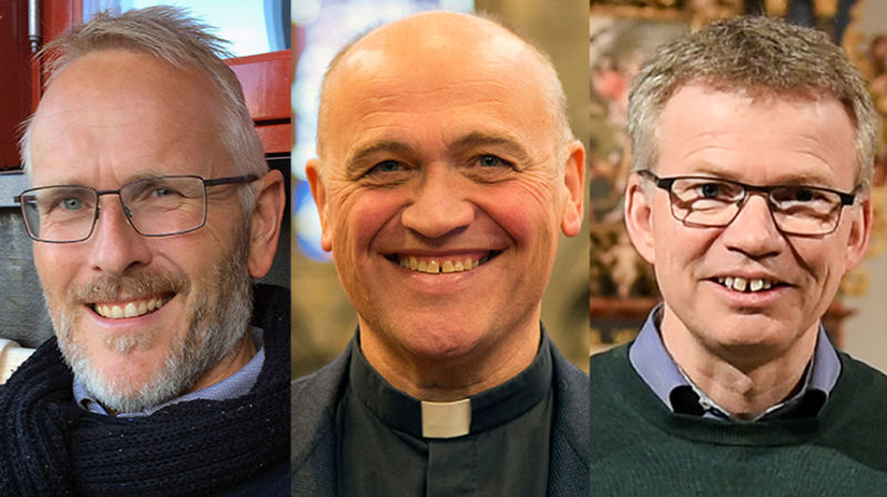 Tre kandidater står igjen før tilsetting av ny biskop i Tunsberg i juni. Fra venstre: Kjetil Haga, Jan Otto Myrseth og Øystein Magelssen.
