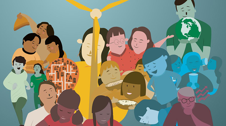 Bærekraftsboka er fylt med friske illustrasjoner av Mari Kvale. (Skjermdump fra bærekraftsboka.no)