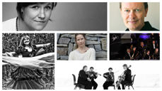 Maria Tryti Vennerød (foto: Fredrik Arff/Cappelen Damm), Mari Boine (foto: Carina Musk Andersen), Det Norske Blåseensemble (foto: dnbe.no), Hanna Dahl (foto: Julie Pike/Gyldendal), Steinar Opstad (foto: Rolf M. Aagard/Kolon forlag), Engegårdkvartetten (foto: engegardquartet.com)