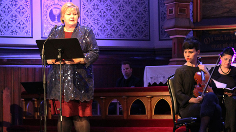 Statsminister Erna Solberg talte om Guds nåde under et arrangement i Johanneskirken i Bergen 4. mars.