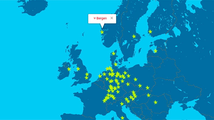 Kartet viser de europeiske reformasjonsbyene